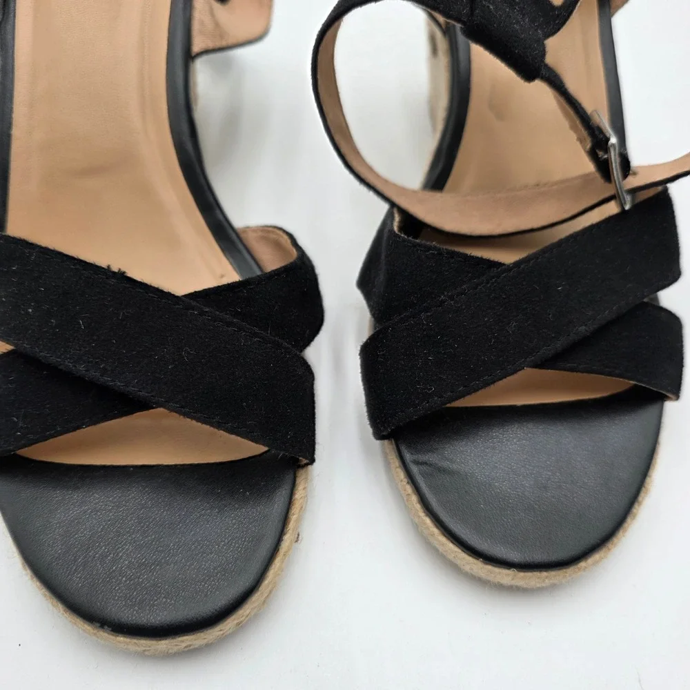 Old Navy Black Suede Espadrille Wedge Sandals Ankle Strap Women‎ Size 9.5